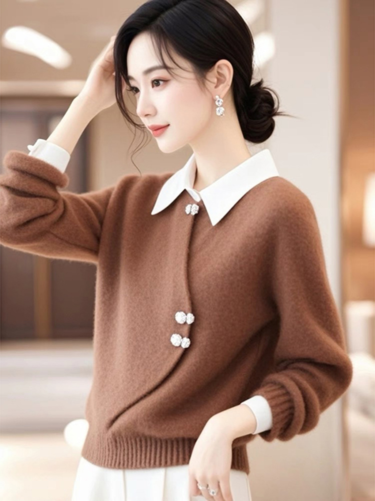 Vintage Fashion Look - Women's Long Sleeve Knitwear Collar Inner