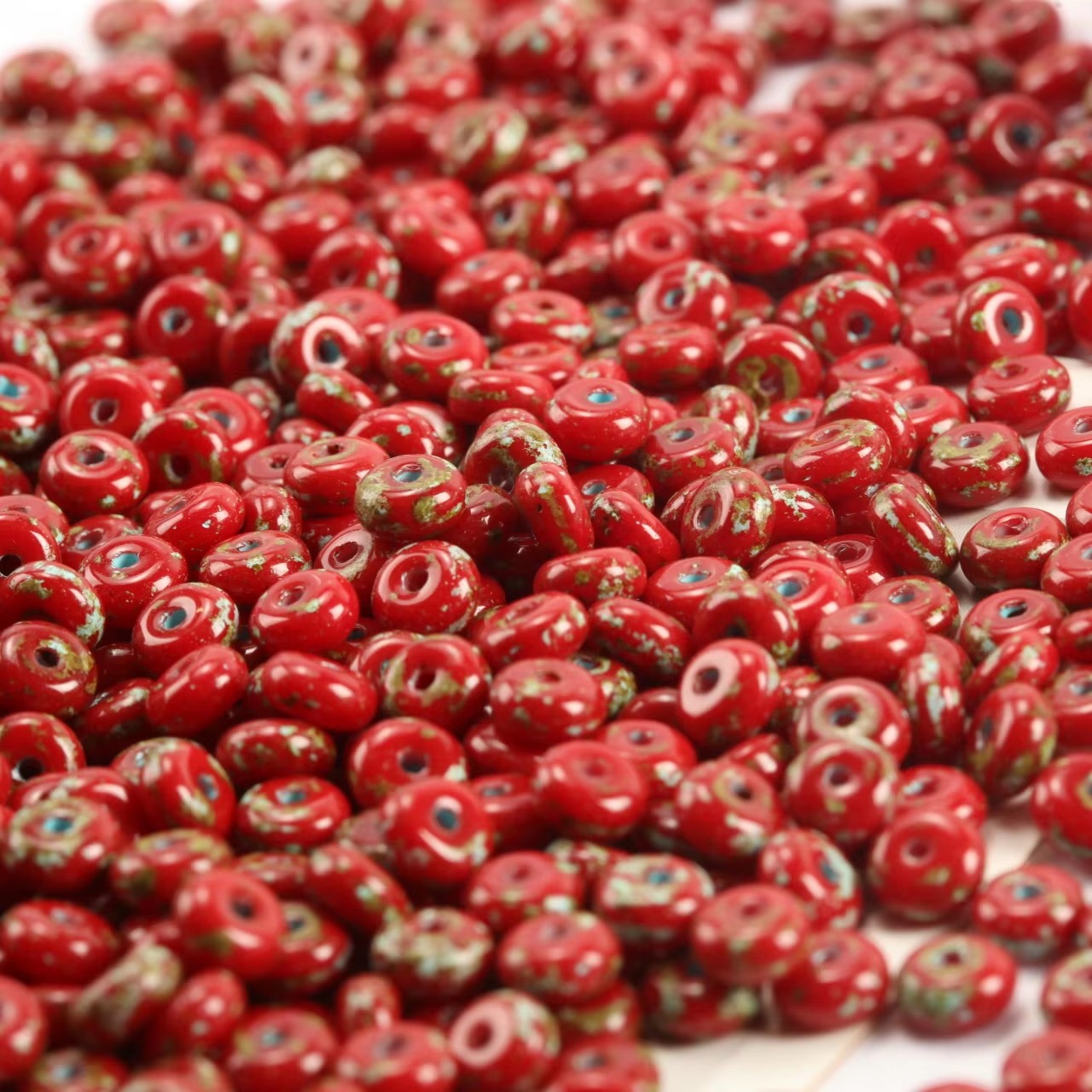 Vintage Fashion Wheel - 3x6mm Vintage Speckled Red Glass Spacer