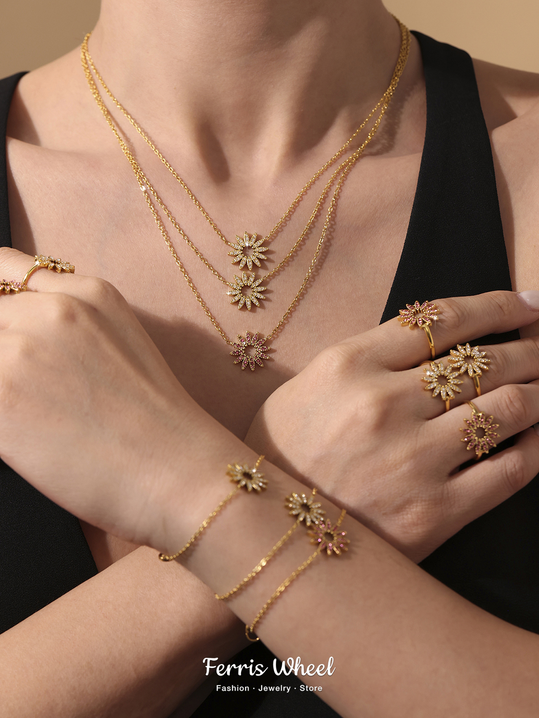 Vintage Fashion Wheel - Ferris Wheel Luxury Zircon Necklace Bracelet