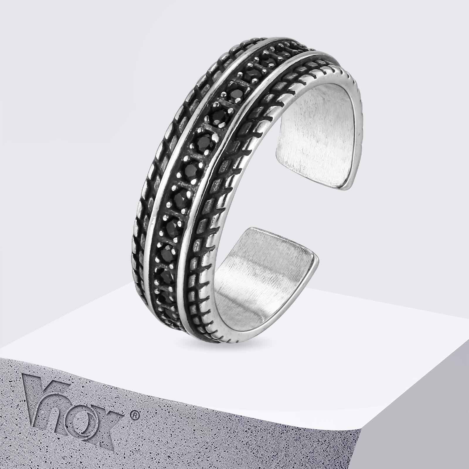Vintage Fashion Wheel - Vnox Men's Wheel Ring Black Zircon