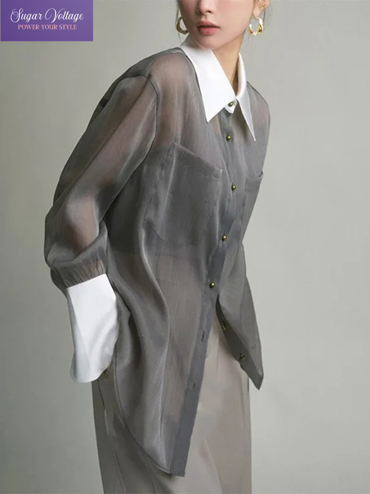 French Vintage Fashion - French Luxury Vintage Sheer Chiffon Shirt