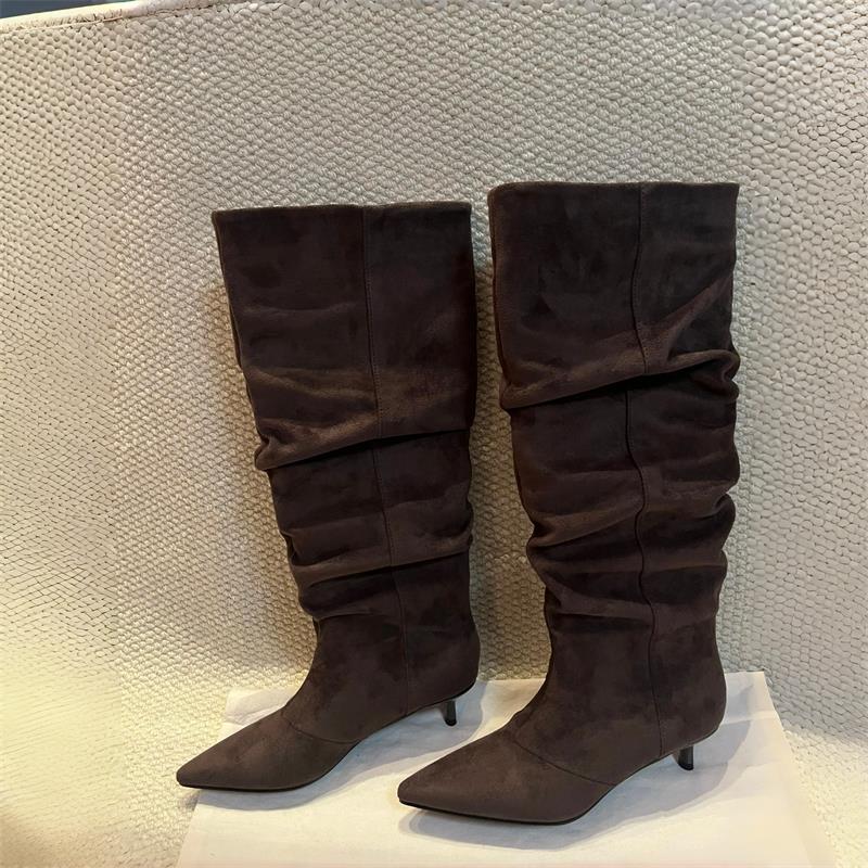Vintage And Modern Fashion - Suede Slouch Knee High Boots Women
