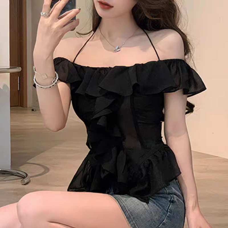 Slash Neck Blouses Women Slim  - French Vintage Fashion review and price