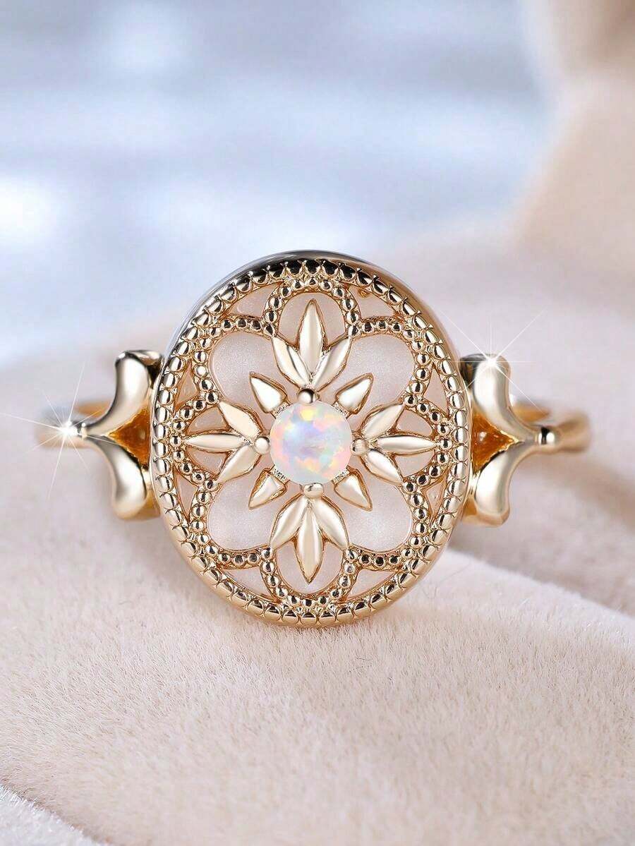 Vintage Floral White Agate Rou - Vintage Fashion Center review and price