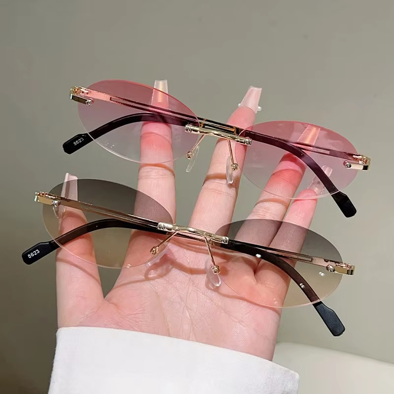 Rimless Oval Sunglasses Pink G - Vintage Fashion Definition review and price