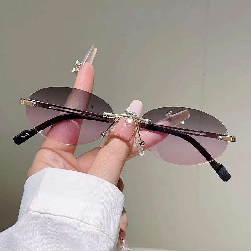 Rimless Oval Sunglasses Pink G - Vintage Fashion Definition review and price