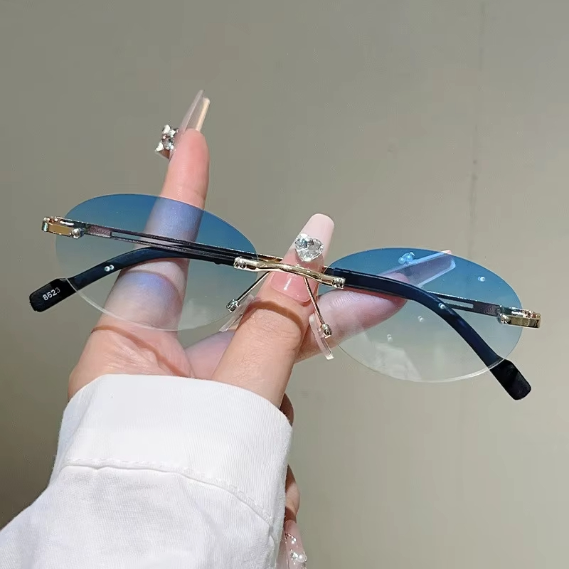Rimless Oval Sunglasses Pink G - Vintage Fashion Definition review and price
