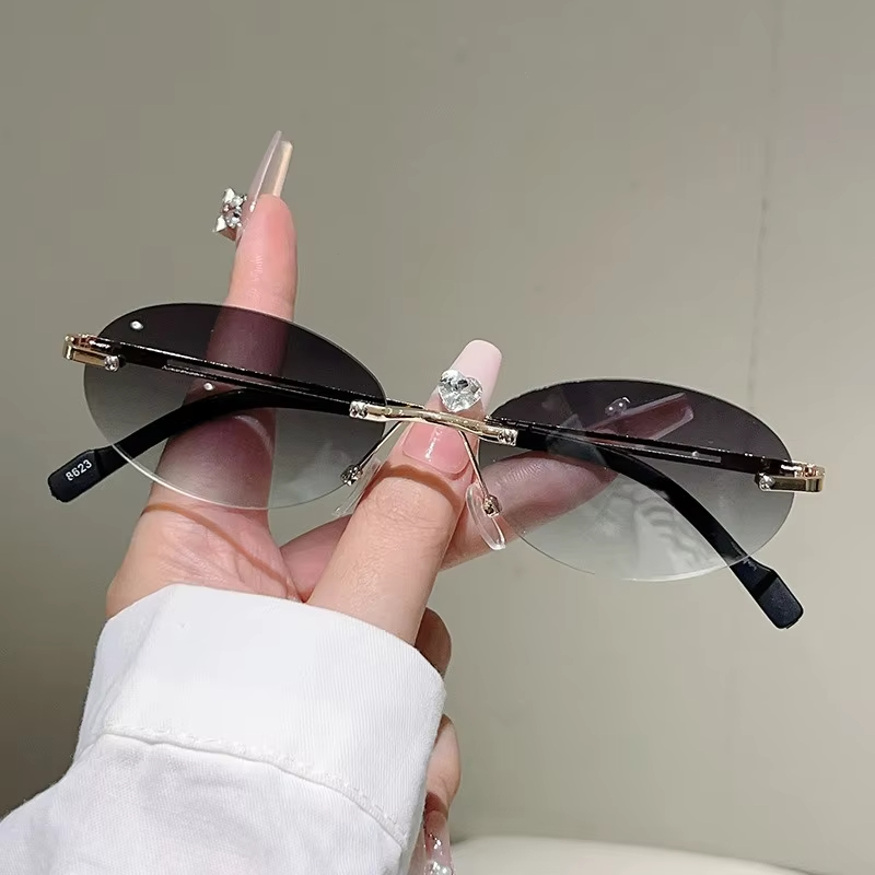 Rimless Oval Sunglasses Pink G - Vintage Fashion Definition review and price