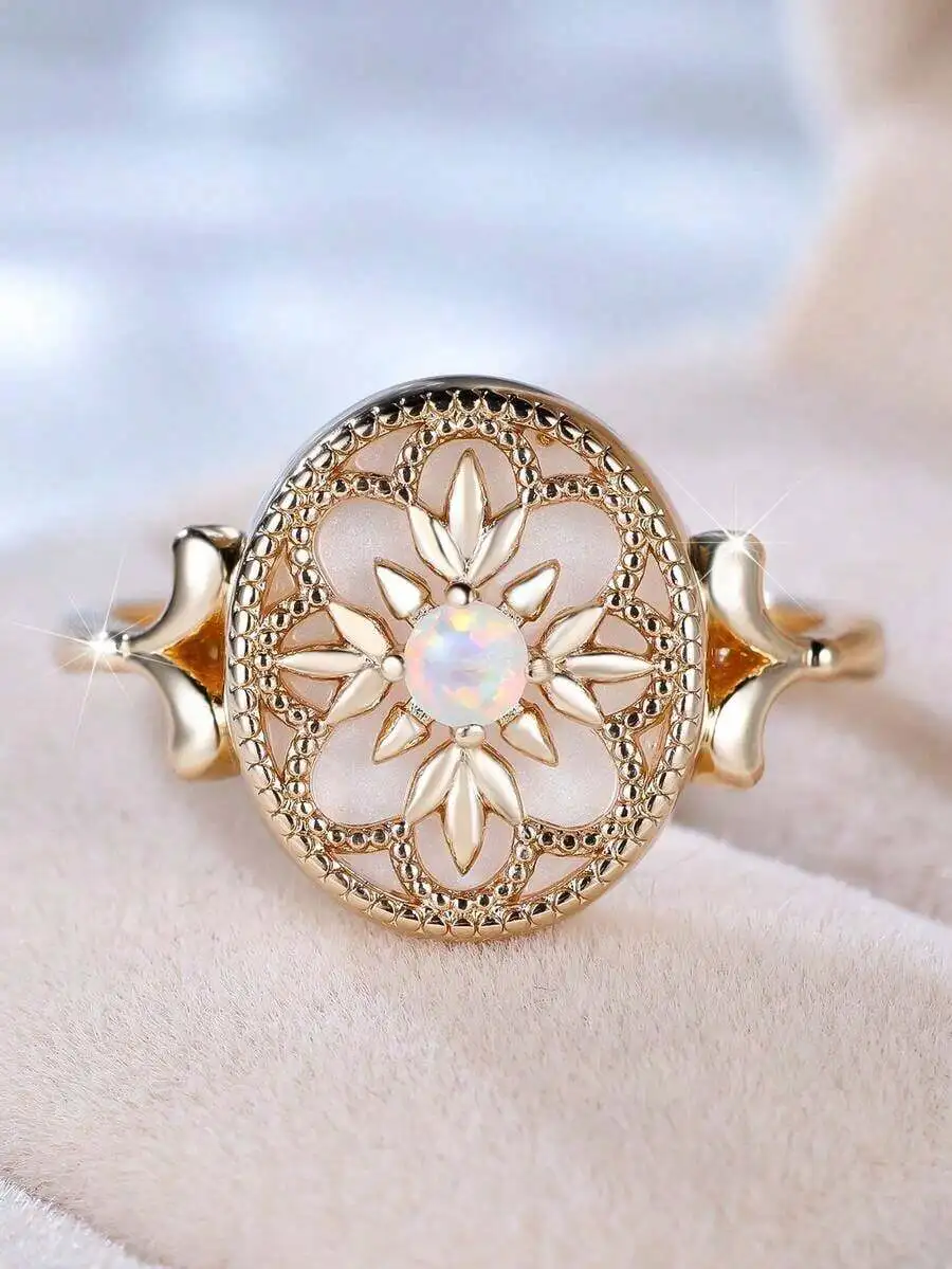 Vintage Floral White Agate Rou - Vintage Fashion Center review and price