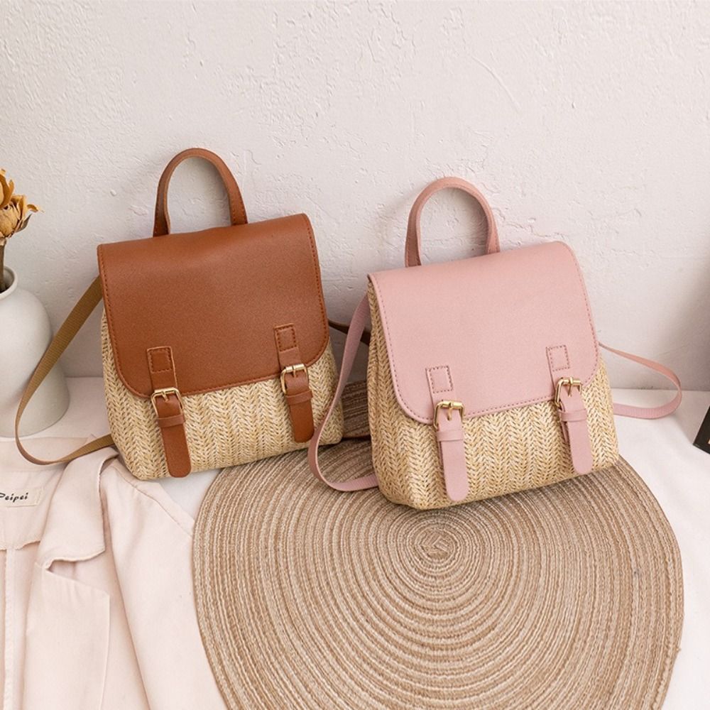 Fashion PU Leather Straw Backp - Vintage Fashion Look review and price