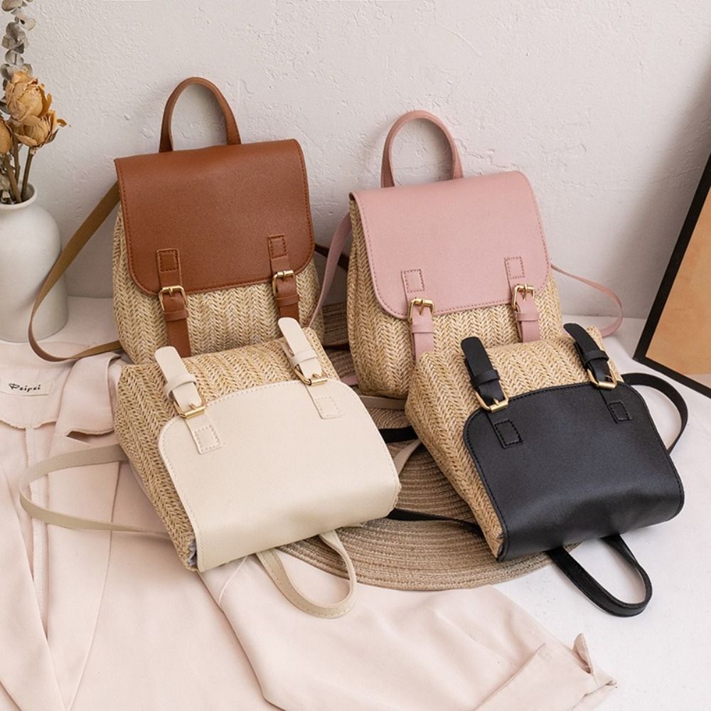 Fashion PU Leather Straw Backp - Vintage Fashion Look review and price